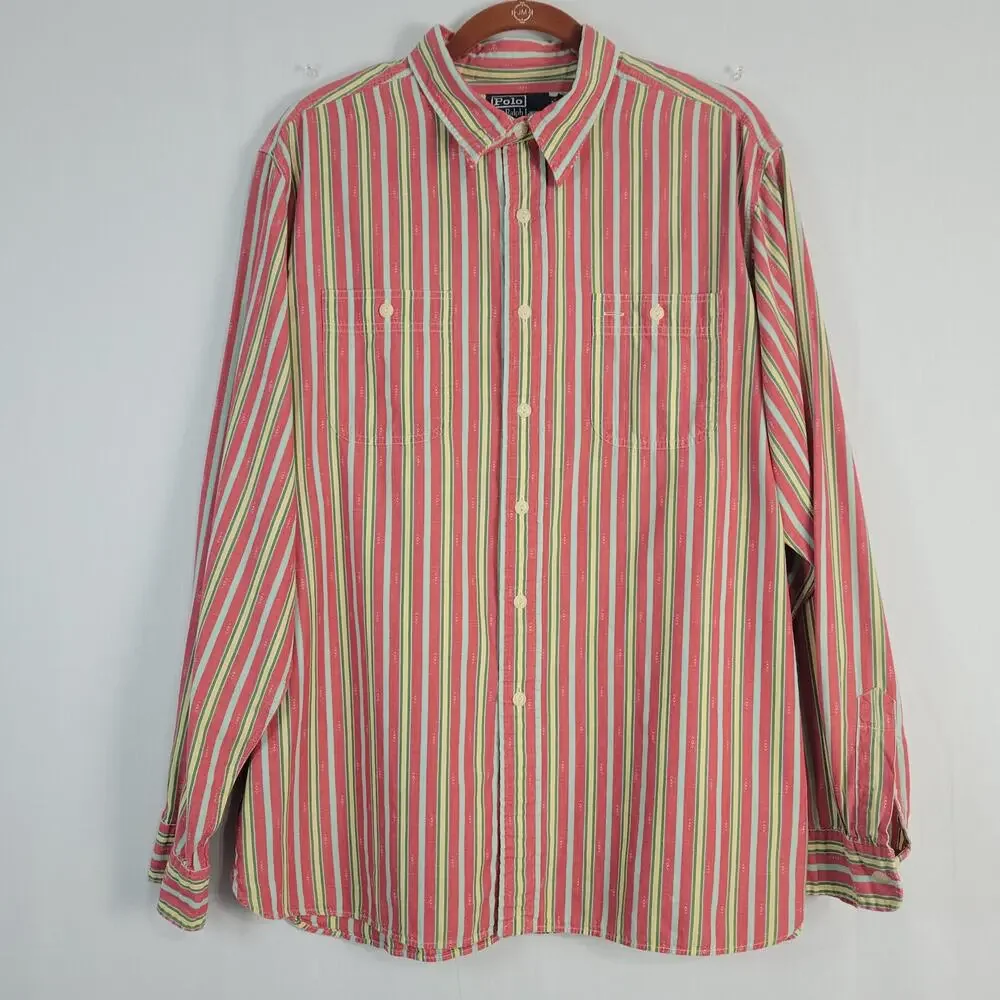 POLO Ralph Lauren Striped Long Sleeve Button-Down Shirt mens sz XL multi Western
